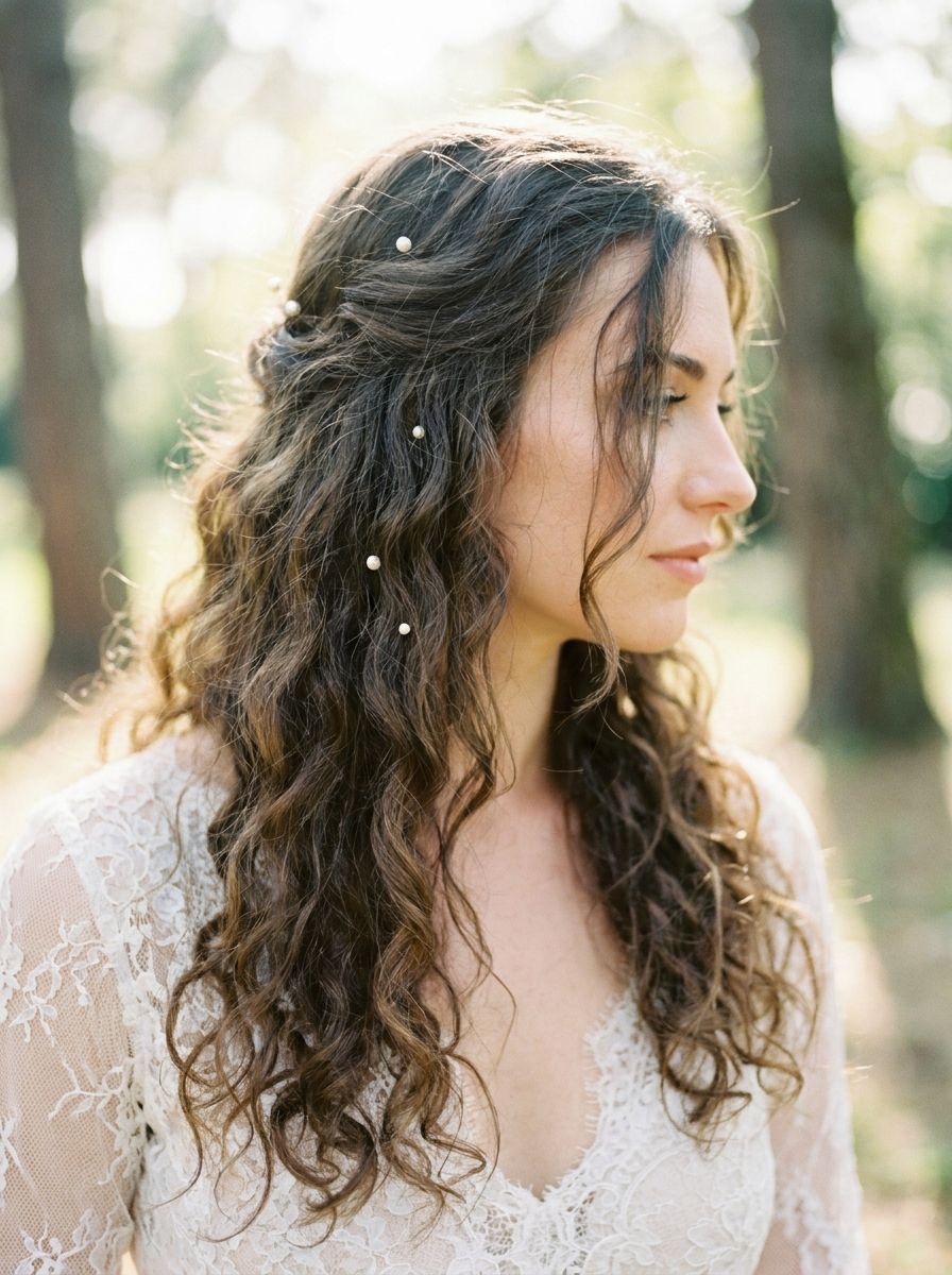 Locken mit Perlenhaarschmuck - Locken Frisuren Hochzeit